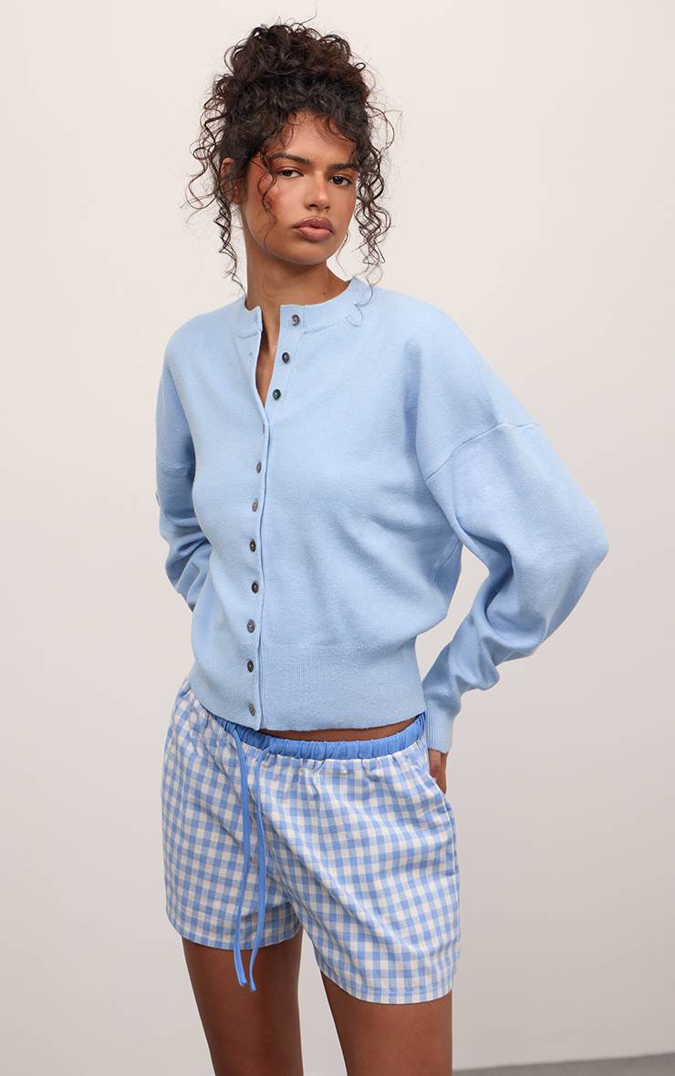Blanc Short En Coton Vichy Avec Cordon De Serrage Contrasté
