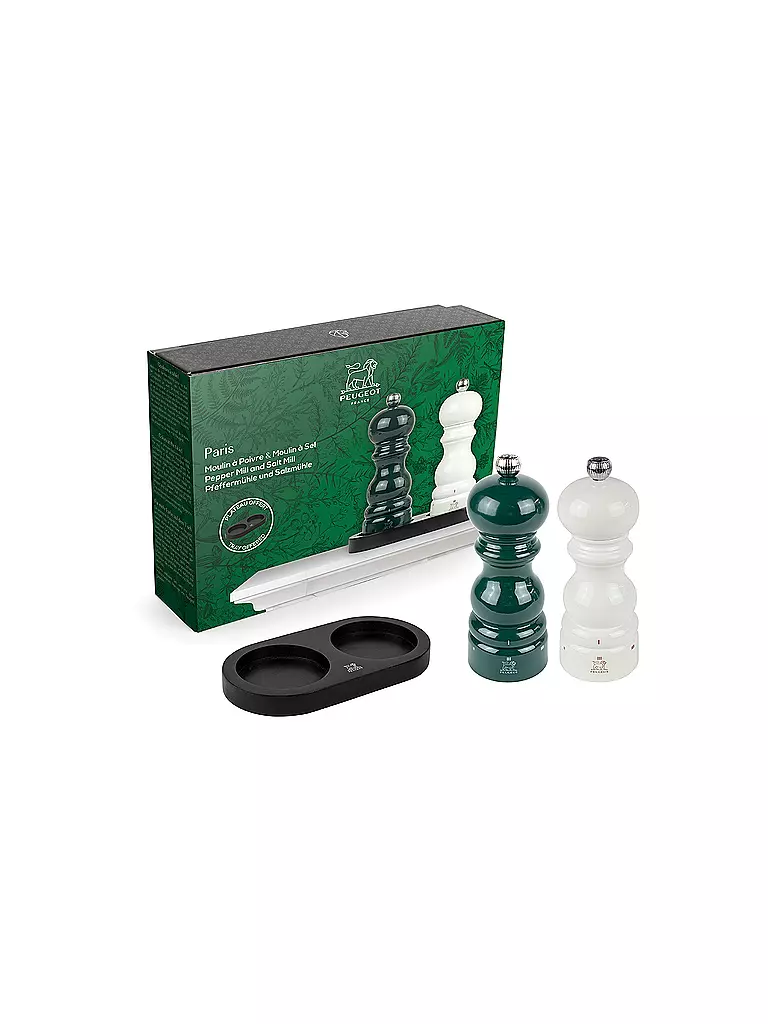 PEUGEOT Geschenkset - Duo u'Select Paris Pfeffer- und Salzmühle 15 cm, mit schwarzem Menage Gruen und Elfenbein  dunkelgrün