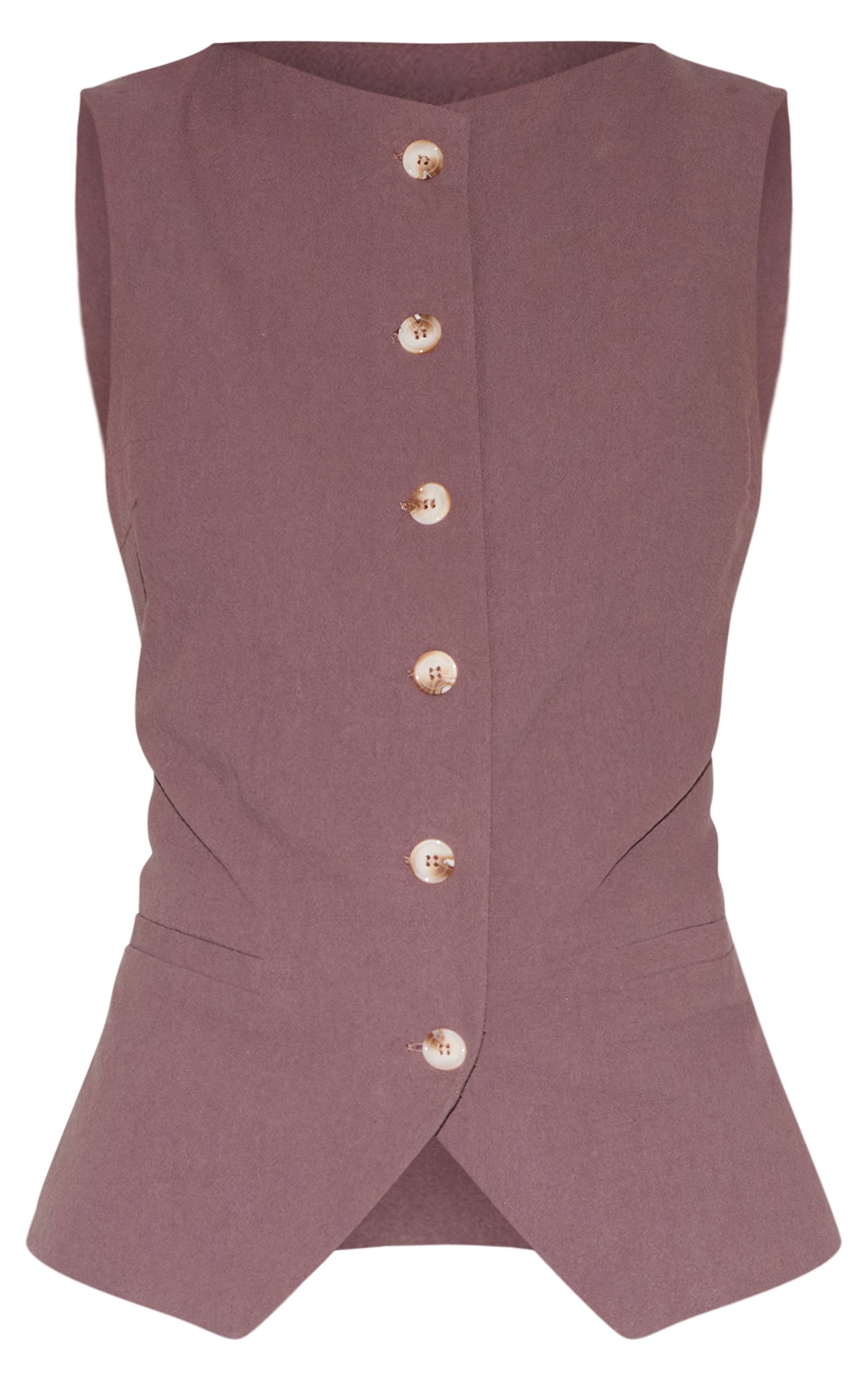 Marron Foncé Gilet Tailleur Tissé