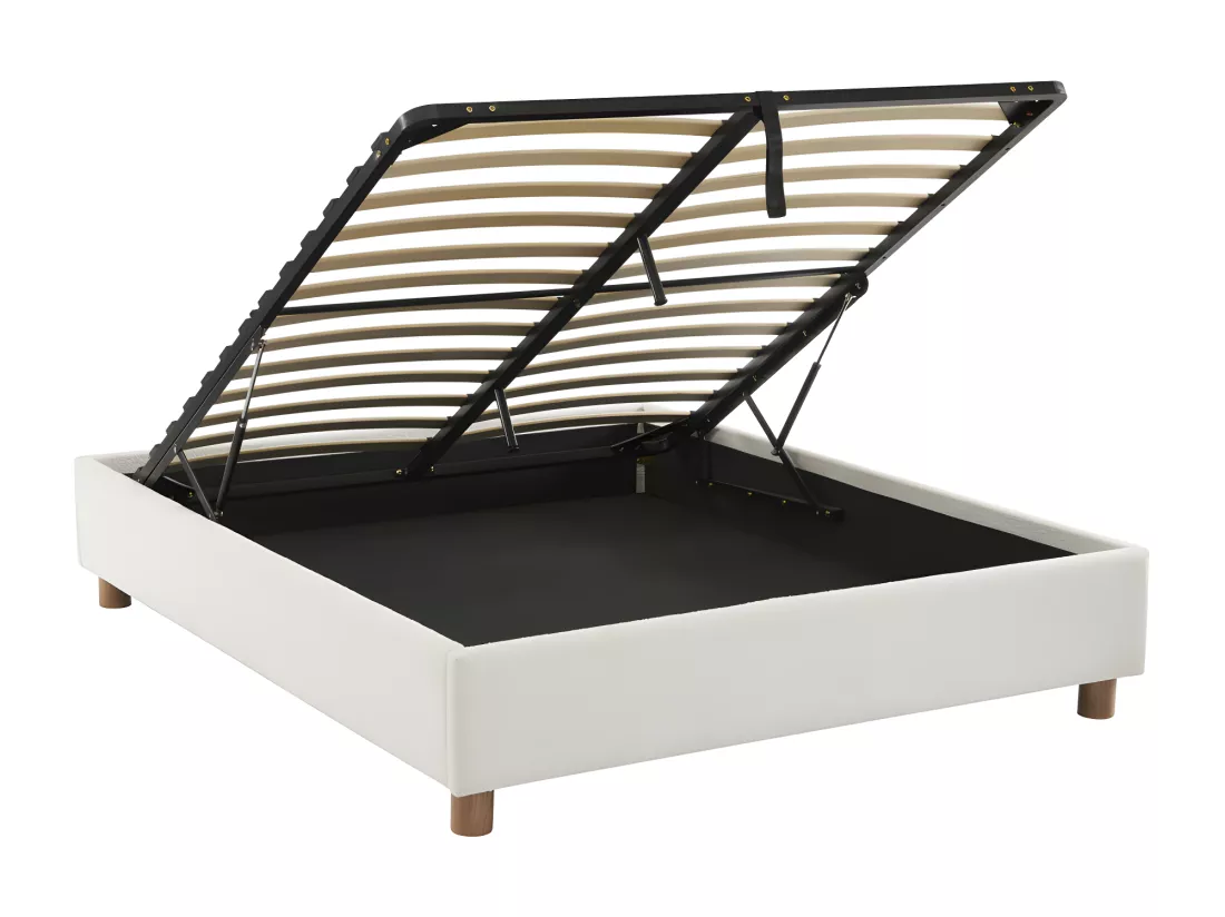 Millo - Lit coffre en tissu bouclette 160x200cm - Ecru