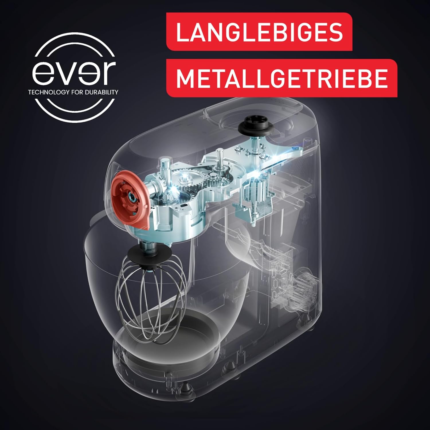 Tefal Bake Partner Küchenmaschine, leistungsstarke 1100 W, inkl. Standmixeraufsatz + Back-Kit, Abschaltautomatik bei Anheben des Armes, planetarisches Rührsystem, 4,6-l-Schüssel, Silber, QB525B38