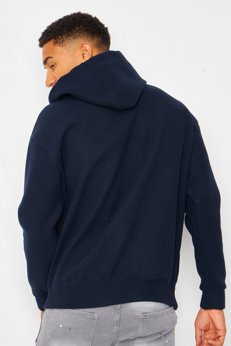 Sweat polaire bleu marine à capuche uni