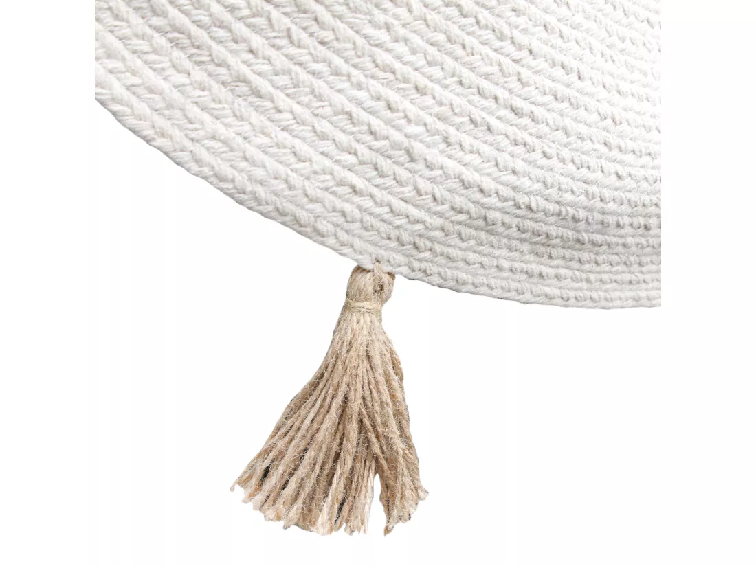 Tapis Rond Coton Pompon Beige 90cm