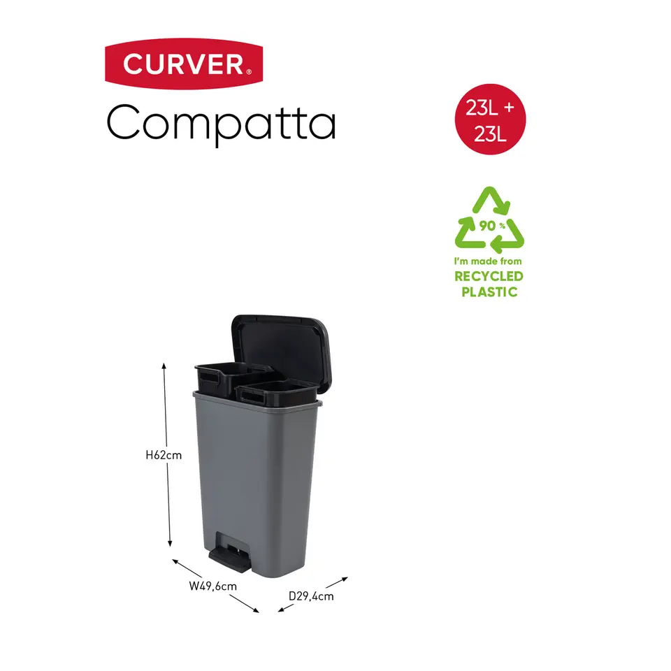 Curver Compatta Duo Prullenbak 23L 23L - Grijs/Zwart