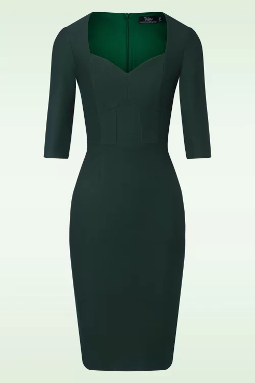 Vintage Diva  June pencil jurk in donkergroen