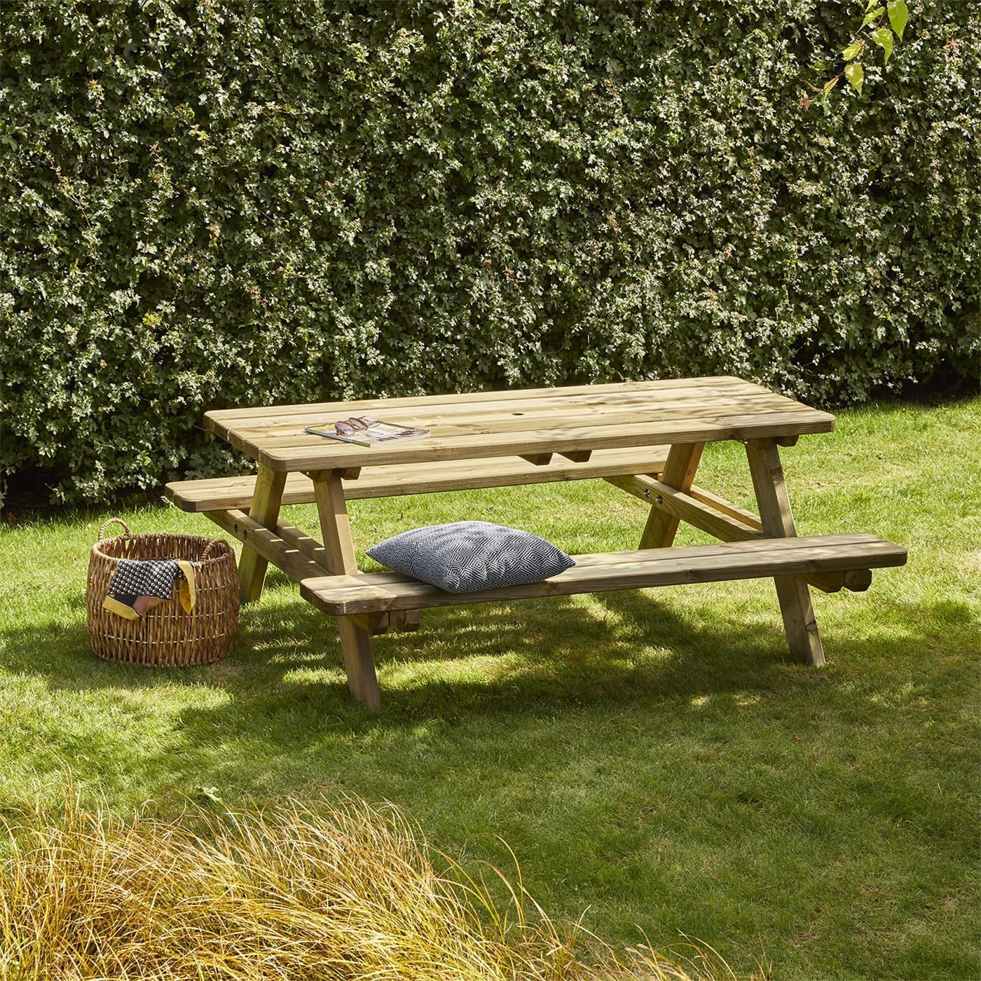 VOSS.garden Picknickbank 180 x 165 x 70cm, 6 Personen, Picknicktisch, Holzbank, Sitzbank, Gartenbank, Sitzgarnitur, Brettstärke 45mm