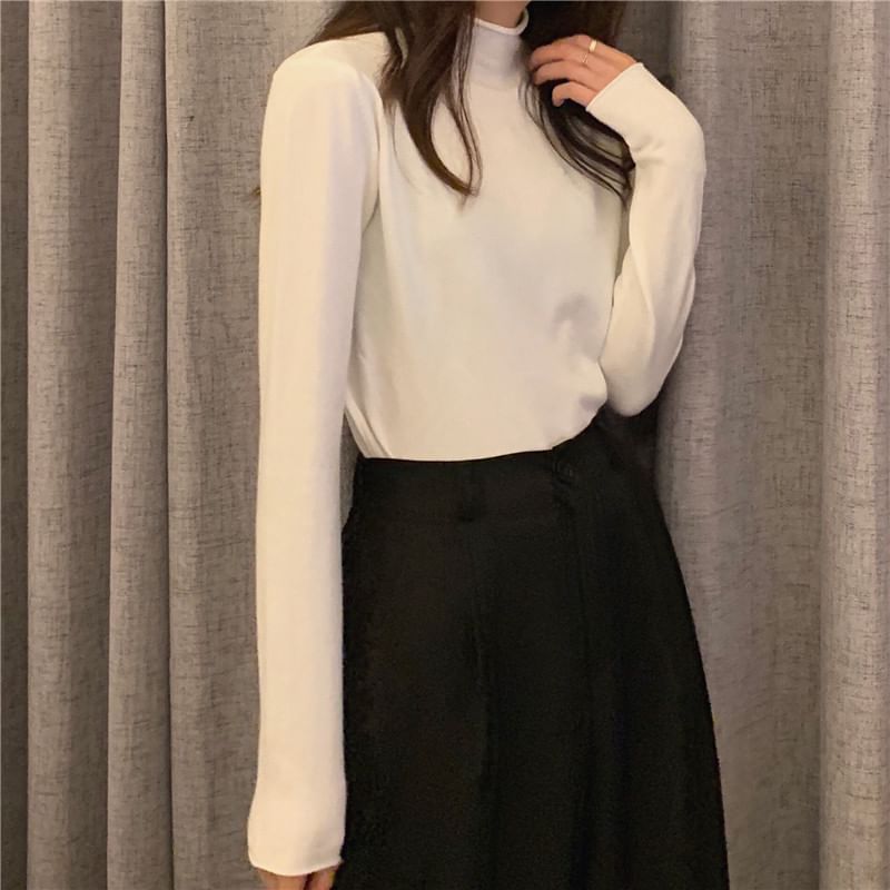 Moon City - Effen gebreide top met lange mouwen en mockneck