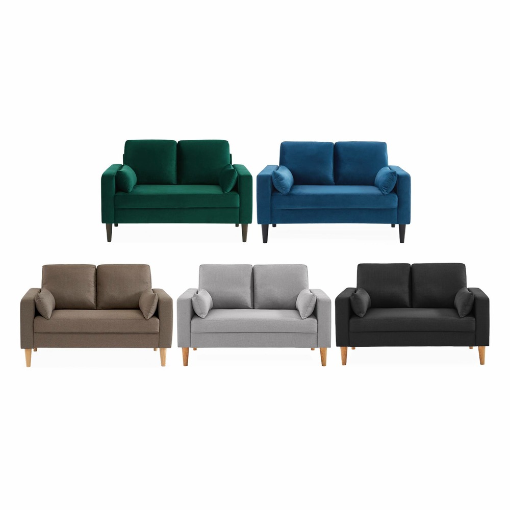 Canapé en tissu gris chiné foncé - bjorn - canapé 2 places fixe droit pieds bois. Style scandinave