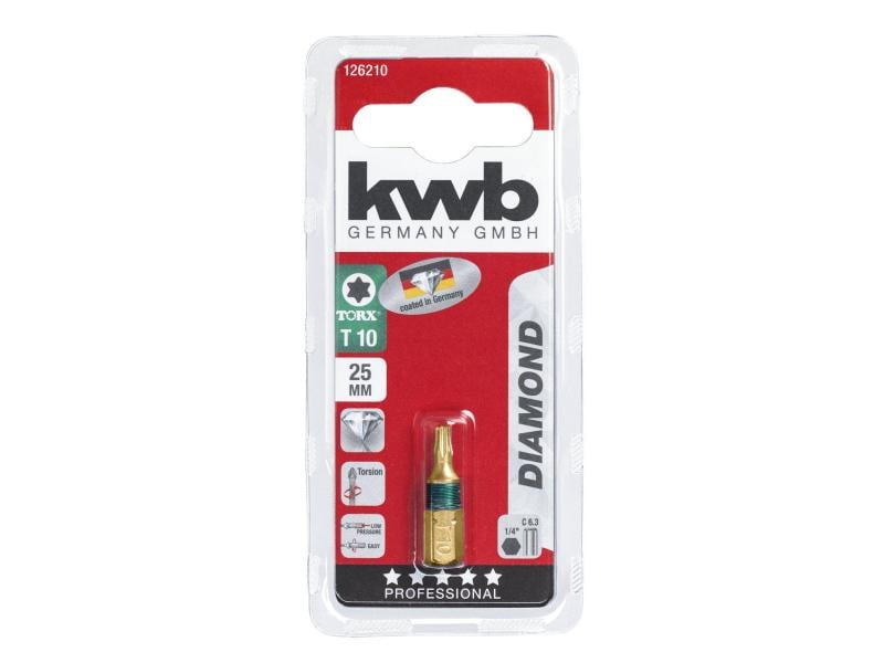 kwb Bit Diamant 1/4 T10 1-teilig Mit Diamantbeschichtung und Torsionszone für häufige Verschraubungen