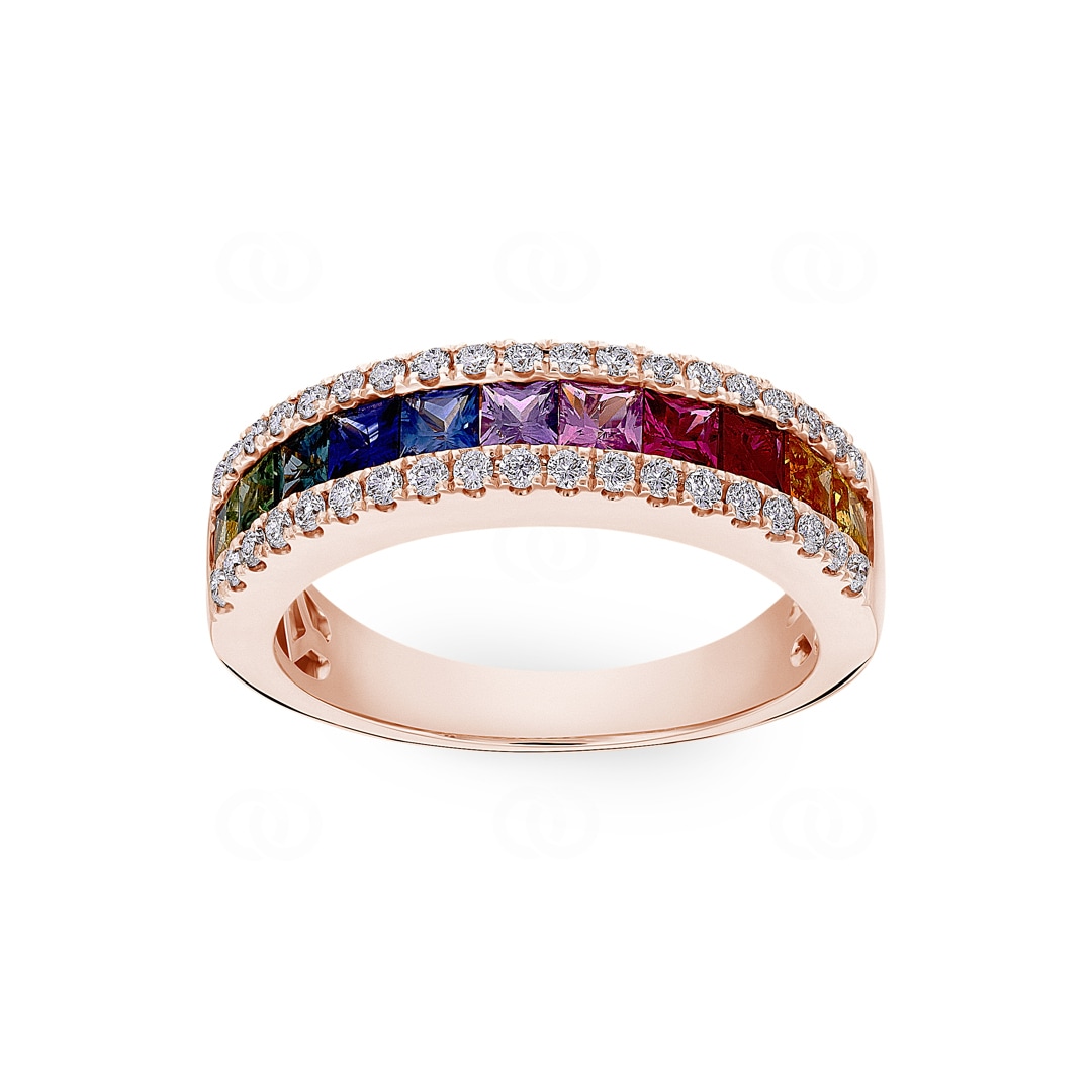 Rainbow Saphirring 750/18 K Roségold mit Diamanten 0.33 ct H/si