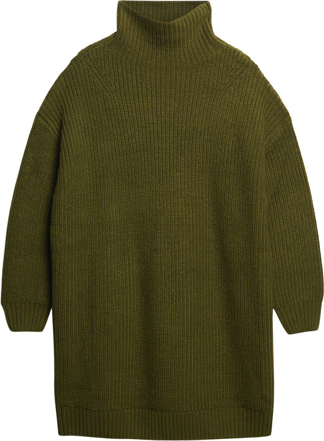 Superdry CHUNKY RIB KNIT JUMPER DRESS Dark moss green