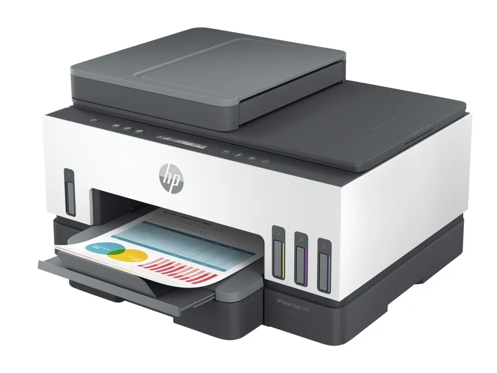 HP Smart Tank 7305 All-in-One - Multifunktionsprinter - farve - blækprinter - kan genopfyldes - Letter A (216 x 279 mm)/A4 (210 x 297 mm) (original) - A4/Legal (medie) - op til 13 spm (kopiering) - op til 15 spm (udskriver) - 250 ark - USB 2.0, LAN,