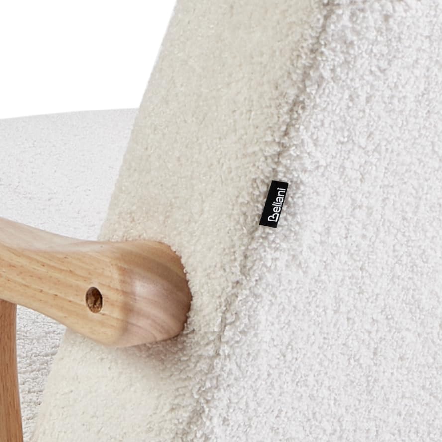 Beliani Schaukelsessel Bouclé Stoff Creme weiß gepolstert hellbraune Holzbeine Leknes