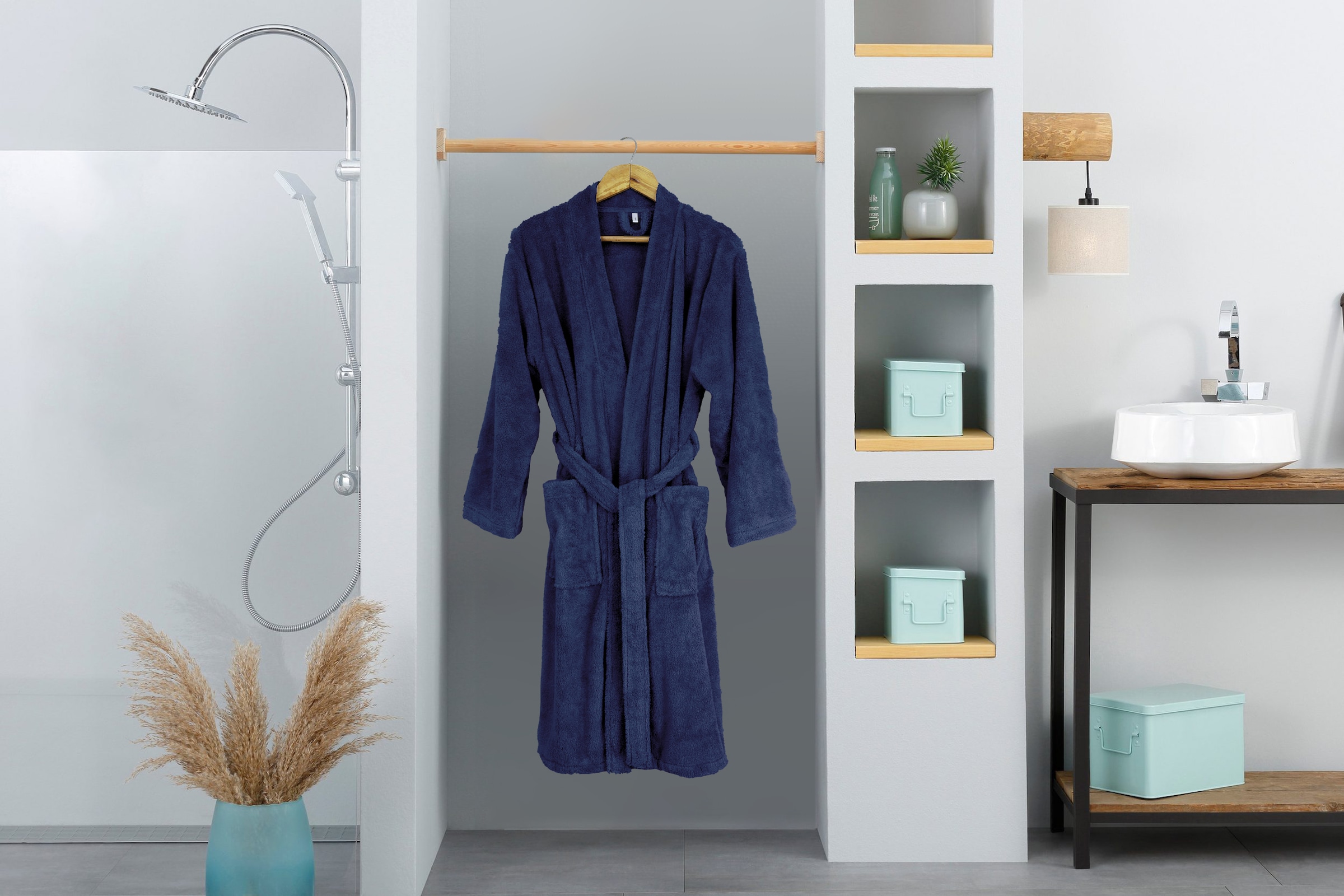 my home Unisex-Bademantel »Lillou Kimono, ideal für Sauna & Spa, Hotelbademantel, Morgenmantel«, 1 Stk. kuschelig weicher Fleece, plüsch, für Damen und Herren, XS-3XL