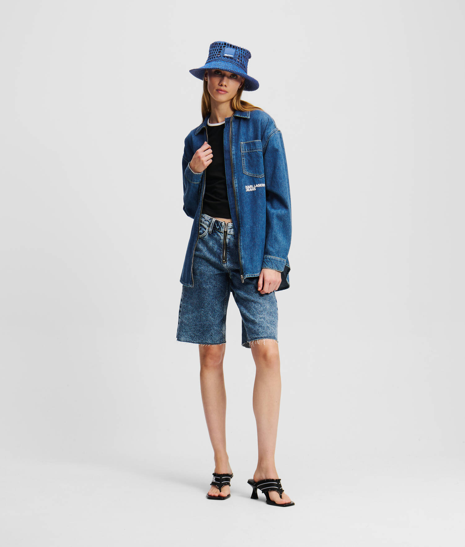 CHEMISE EN DENIM AVEC FERMETURE ZIPPÉE SUR LE DEVANT - Bleu moyen