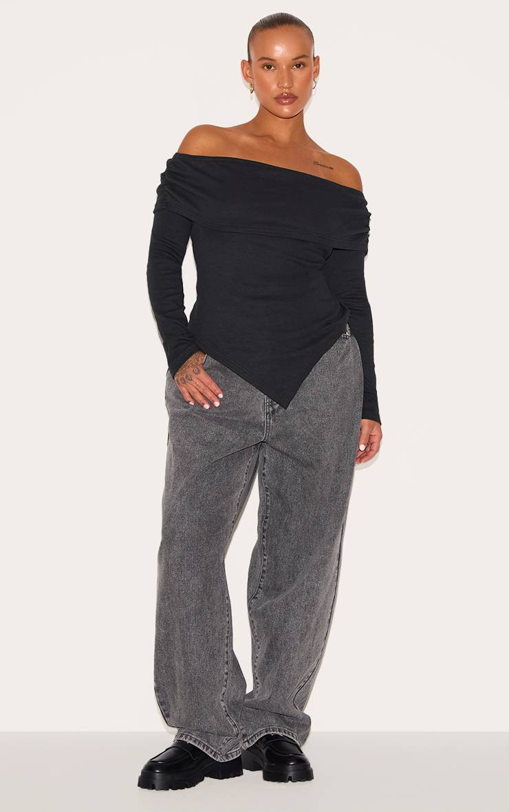Noir Haut Grande Taille À Encolure Drapée Et Ourlet Plongeant