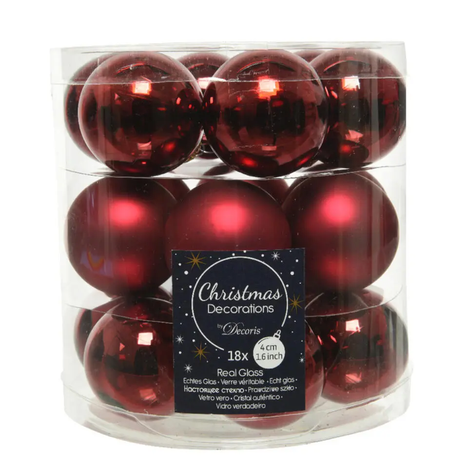 Decoris Kleine kerstballen - 18x - donkerrood - D4 cm - glas
