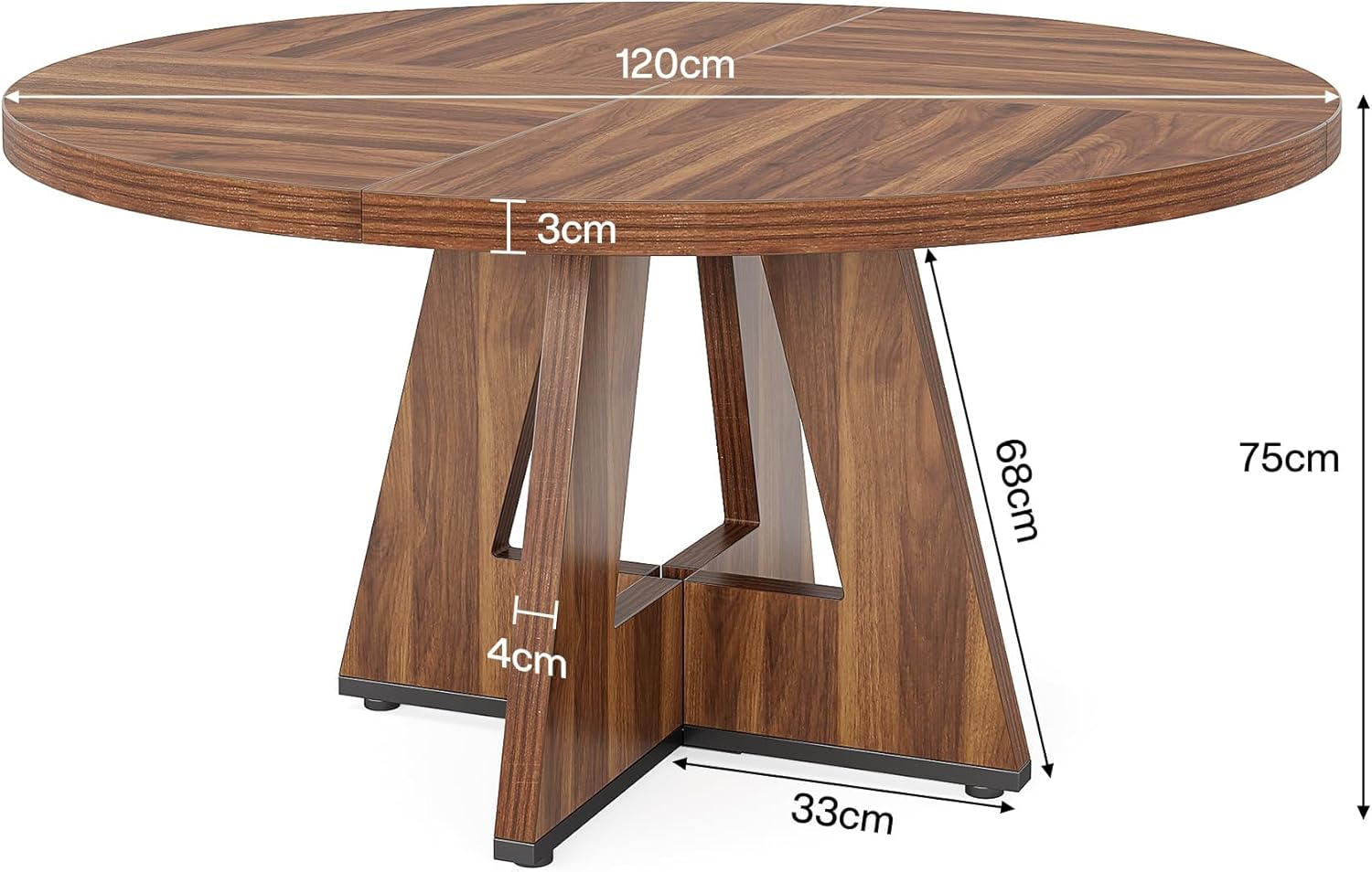 Runder Esstisch, Küchentisch, Hölzern Esszimmer Tisch, 120 cm Esszimmertische für 4 Personen, Bauernhaus Esstisch für Wohnzimmer, Rustikales Braun LI7853826
