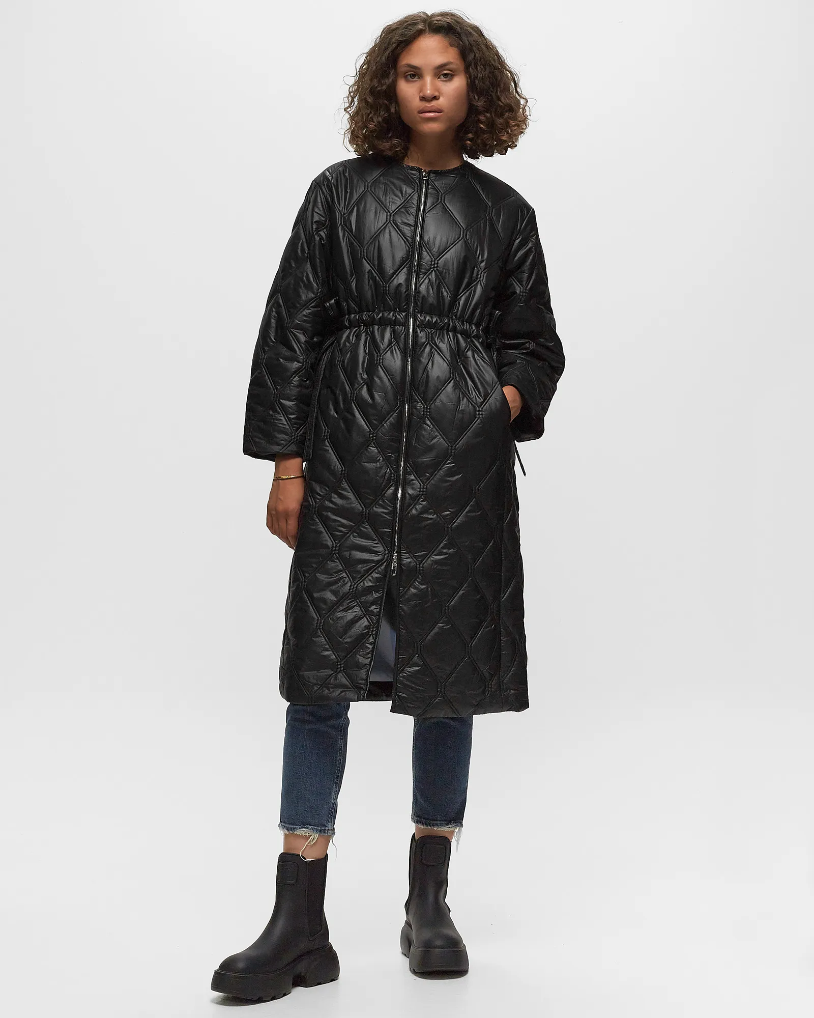Ganni Shiny Quilt Long Coat