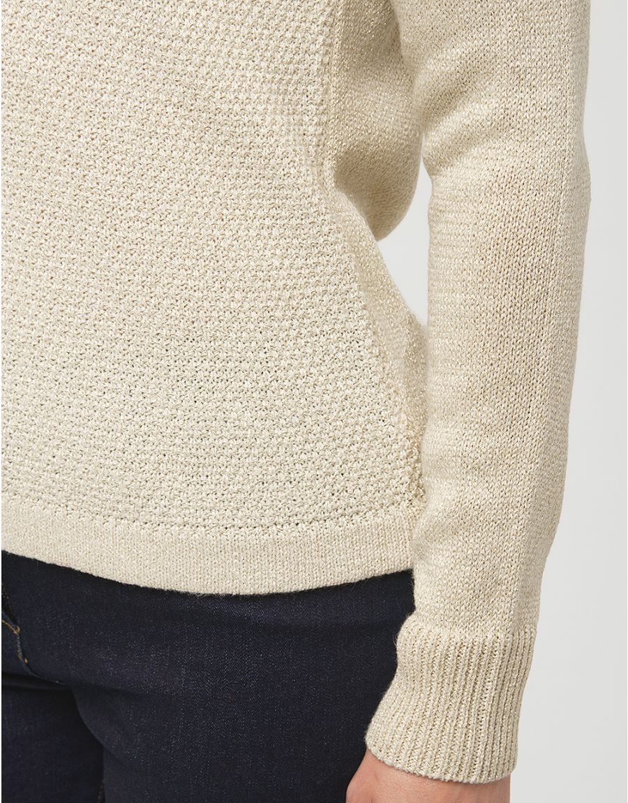 Pull maille beige fils or