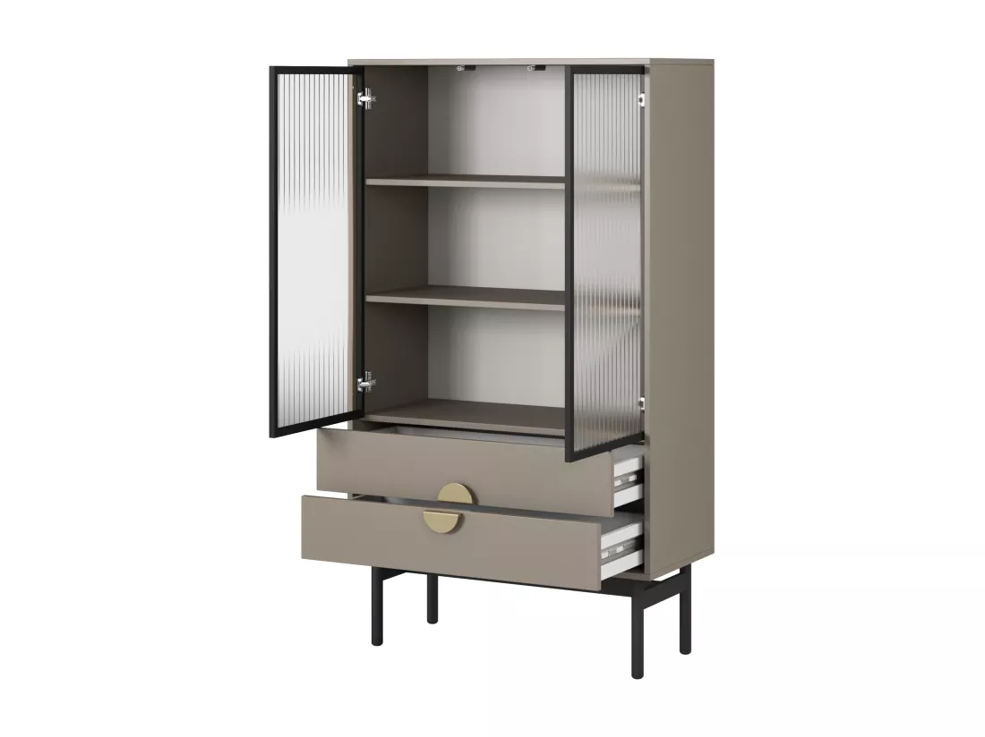 Vitrine basse - 85 cm - avec trois étagères et tiroirs - gris pierre - STOON
