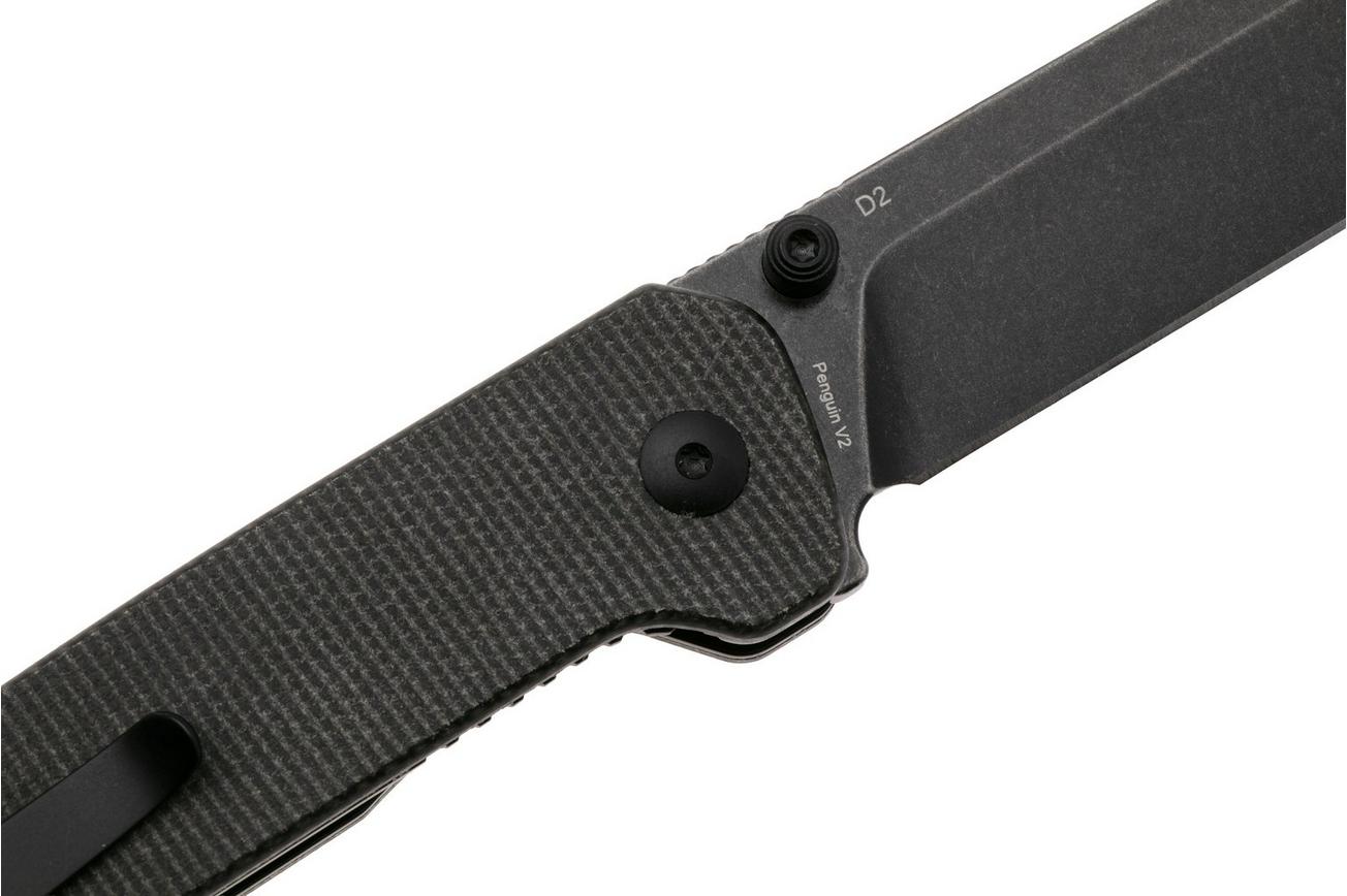 QSP Knife Penguin V2 QS130V2-A2 Blackwashed D2, Dark Brown Micarta, zakmes