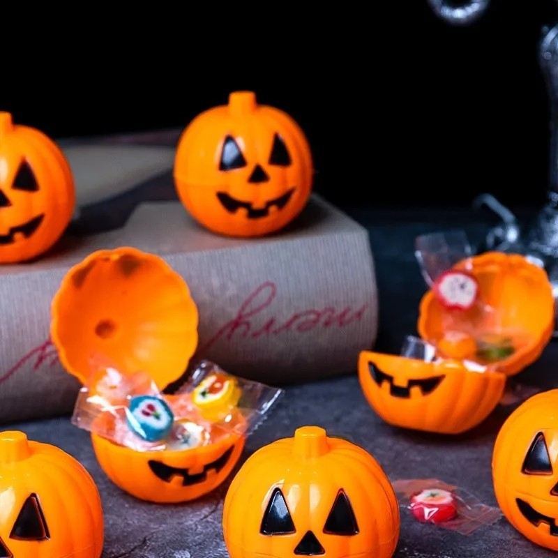 (10er Set) Ø6x7cm Halloween Mini Süssigkeiten Box Party Tisch Deko Eimer Candy Bag - Kürbis