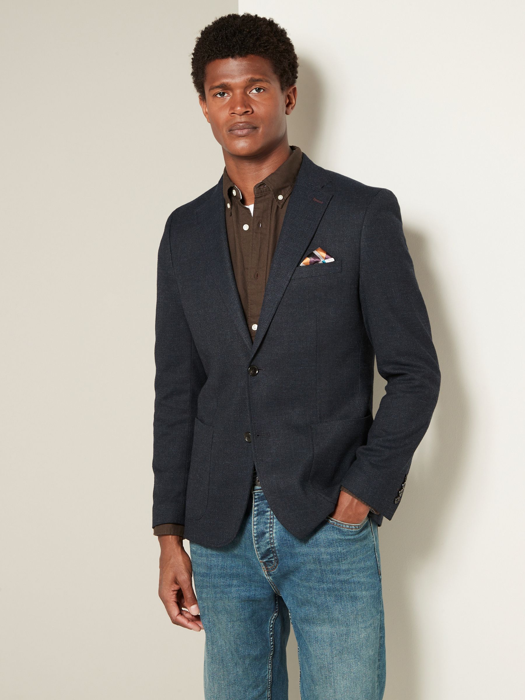 Donkerblauw - Normale Pasvorm - Modieuze blazer met textuur