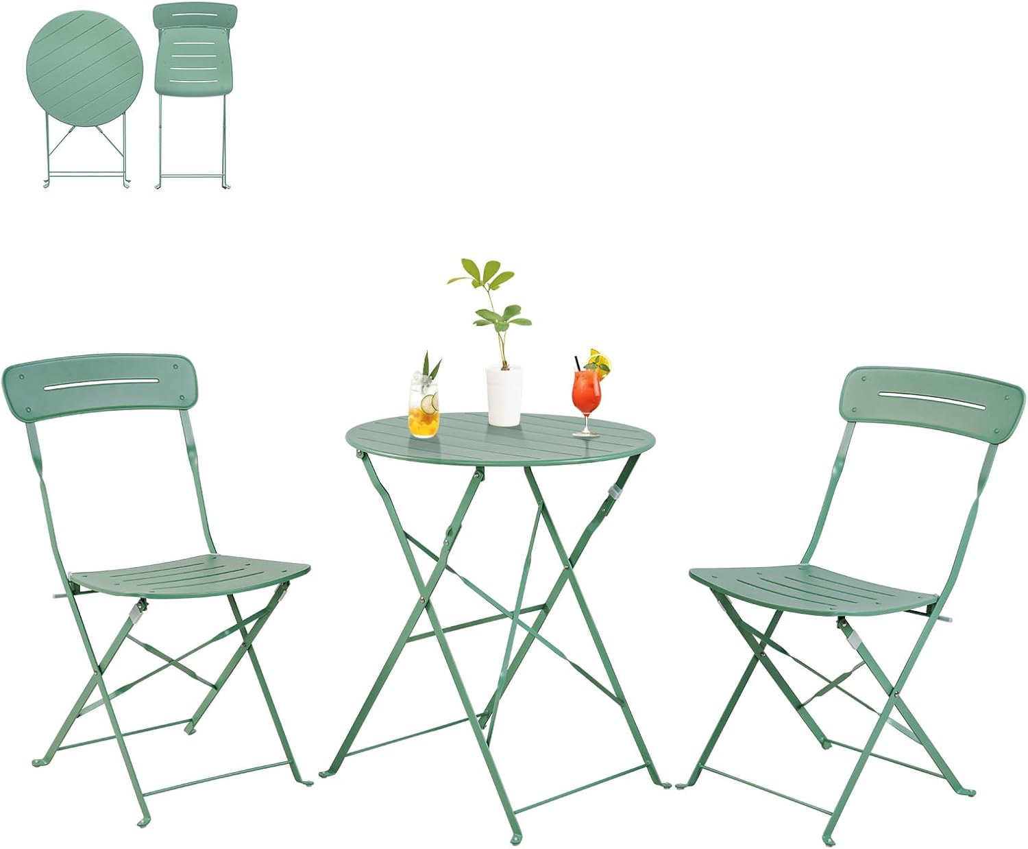 Grand patio Bistrotisch mit 2 Stühlen, Balkonmöbel Set 3 Teilig, Terrassenmöbel Wetterfest, Bistro Set, Balkon Garten Möbel Set für Kleinen Balkon (grün)