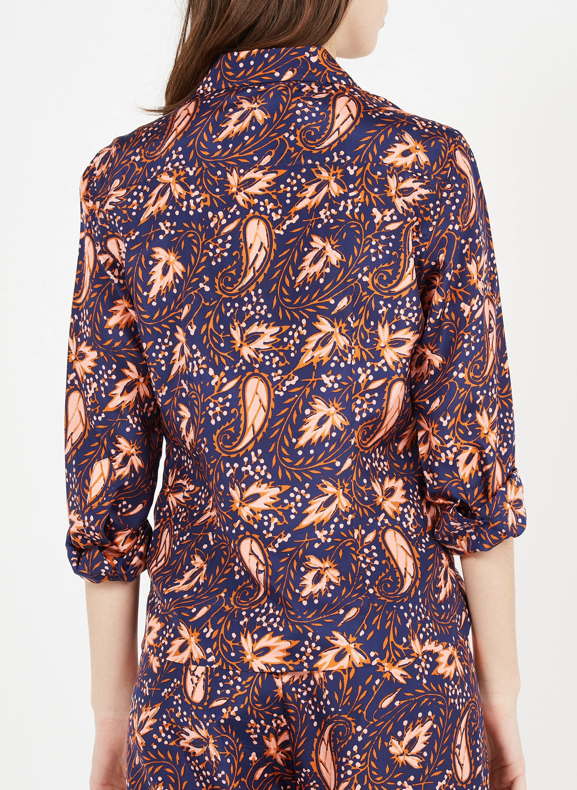 LADY - Chemise col classique imprimée en soie | Multicolore