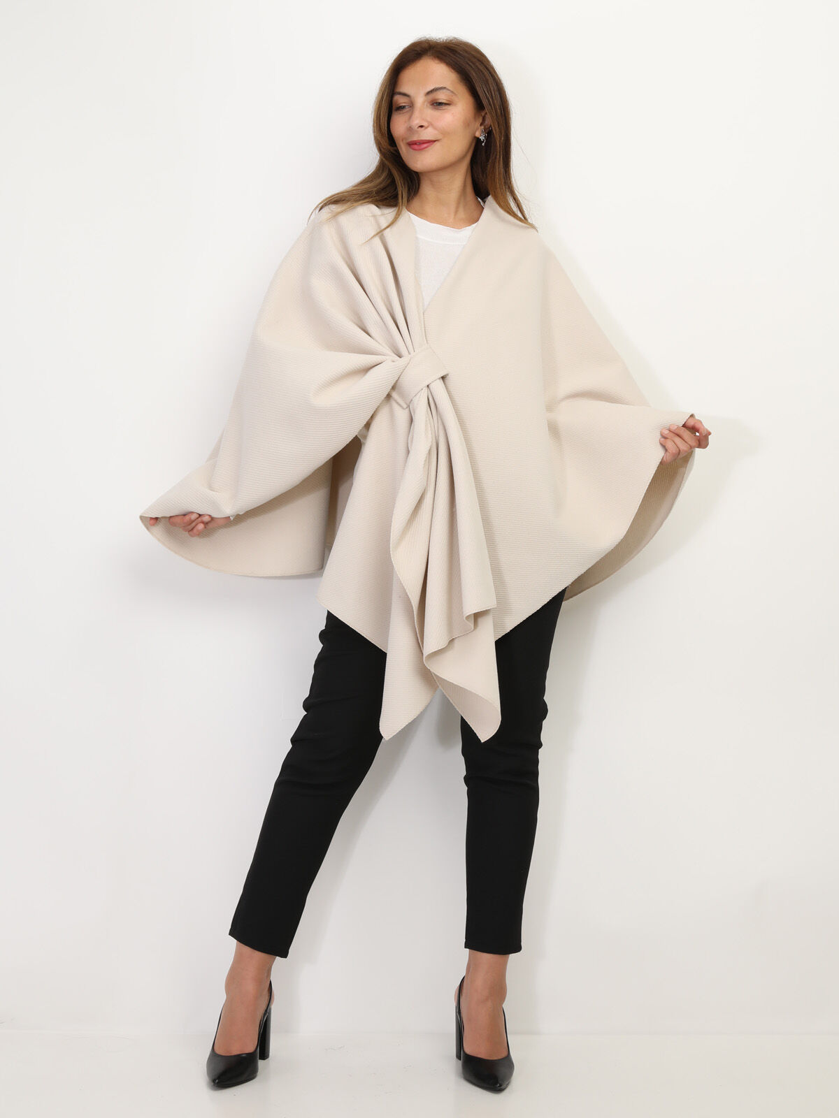Poncho asymétrique croisé- Beige