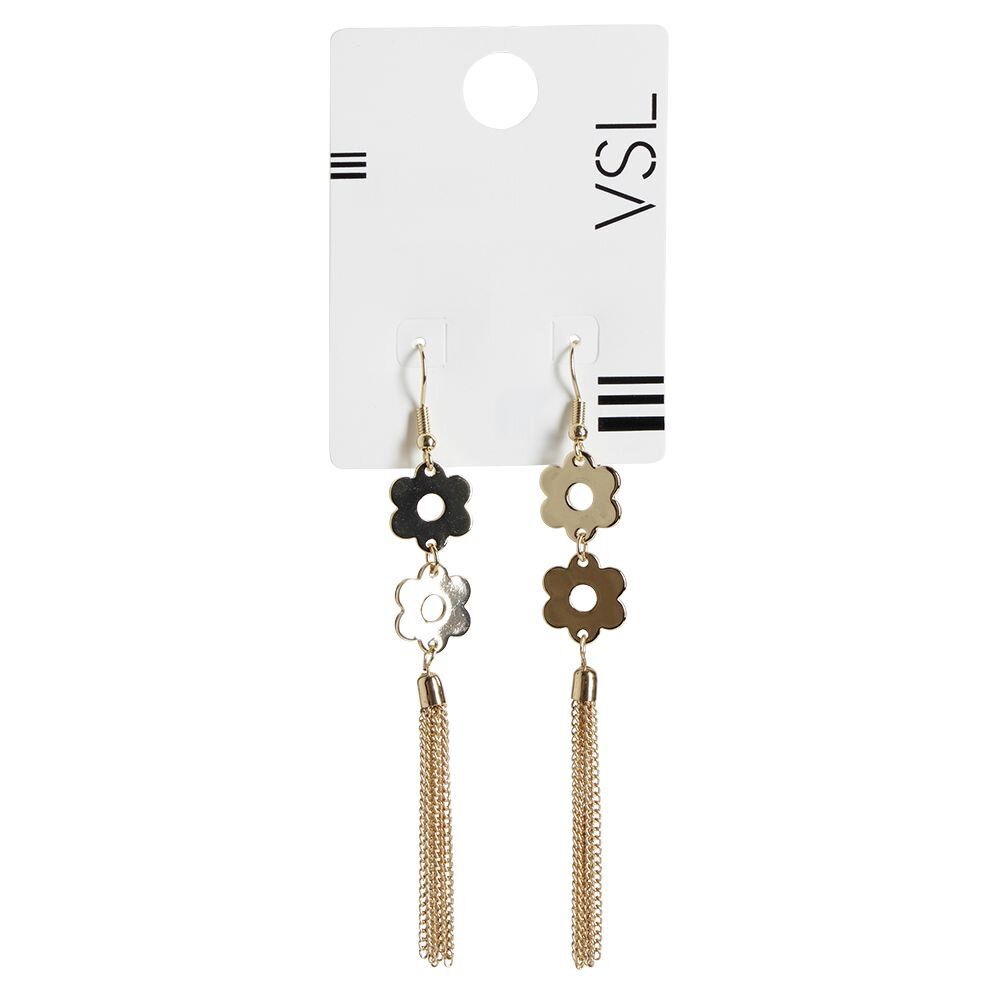 Paire de boucles d'oreilles pendantes fleurs et chaînes métal doré