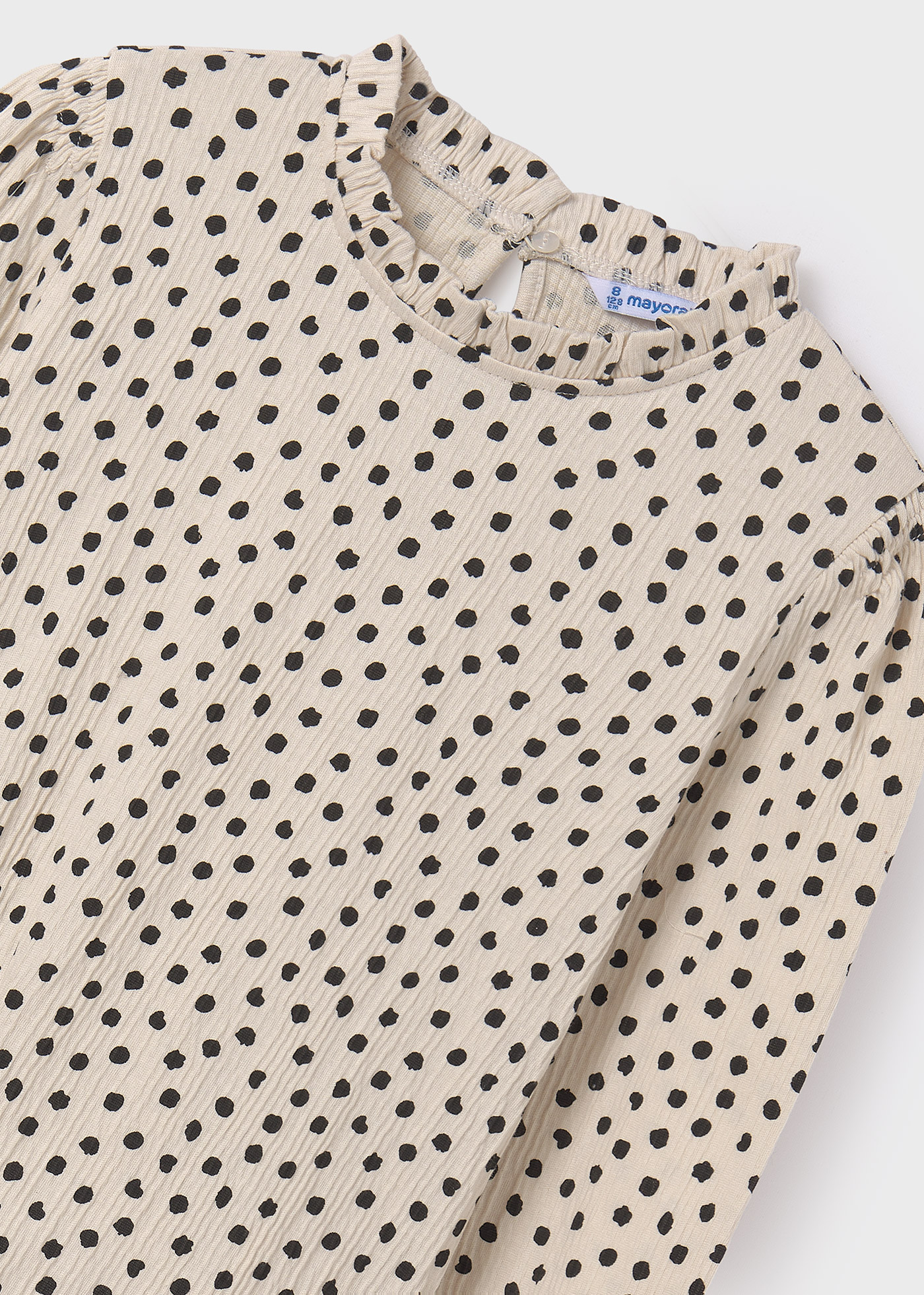 Camiseta de bolinhas, estilo chambray, infantil.