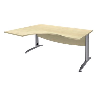 Bureau compact à gauche IDRA - L160 cm - Pieds alu - plateau imitation Erable (Pieds de renfort obligatoire à rajouter - non inclus)