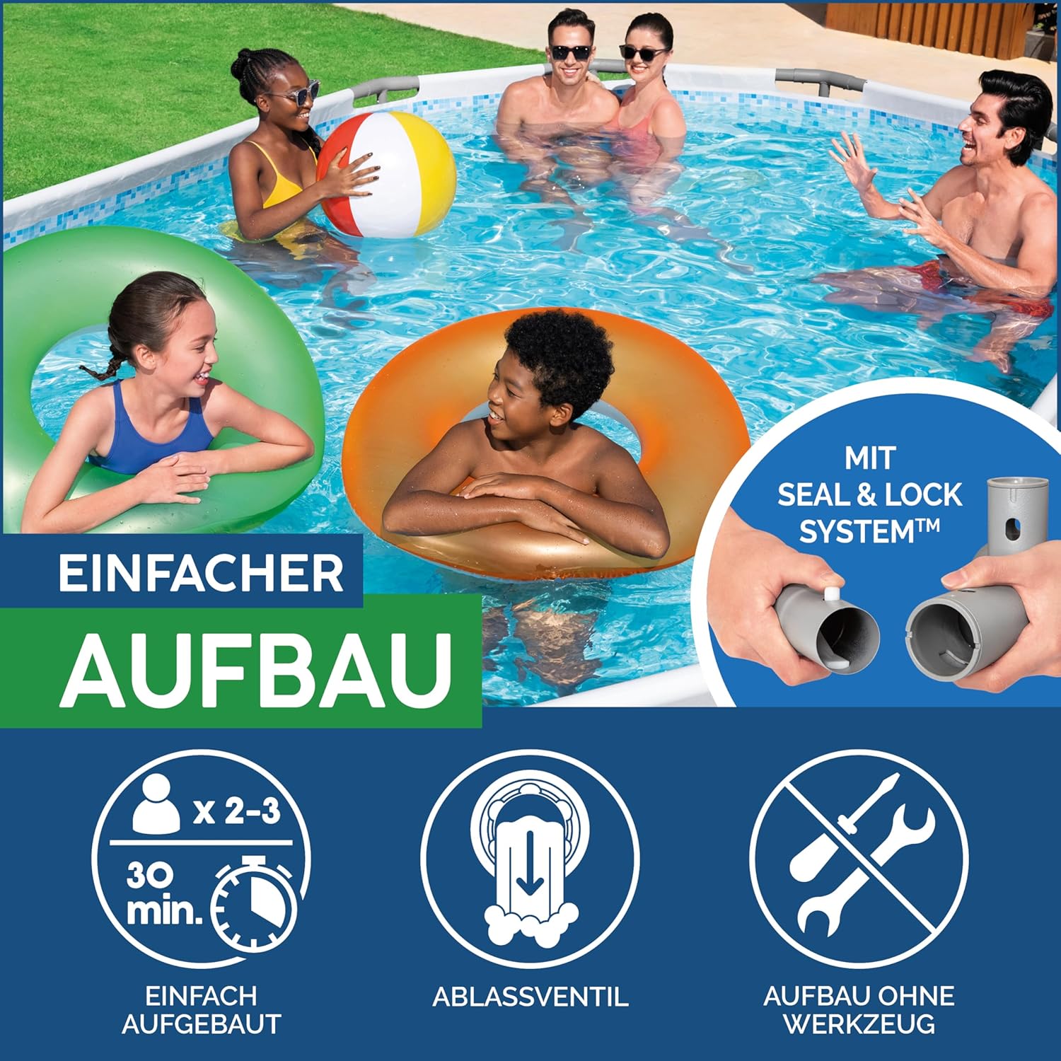 Bestway Steel Pro MAX Frame Pool Komplett-Set, 549 x 274 x 122 cm, 13.430 L, TriTech-Material, Filterpumpe, Sicherheitsleiter, Abdeckplane, Fliesenmosaik, einfacher Aufbau, langlebiger Stahlrahmen