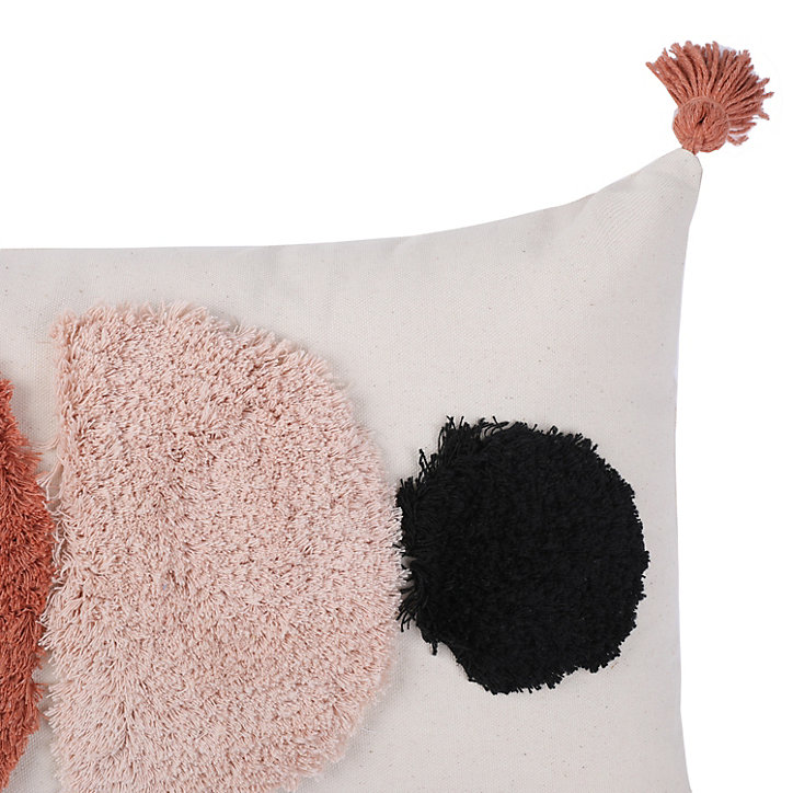 Coussin tufte pompoms GoodHome rose L.50 x l.30 cm