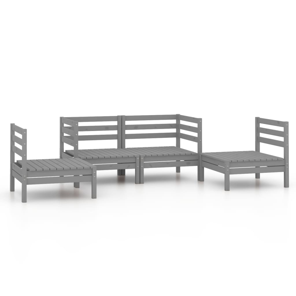 Salon de jardin meuble d'extérieur ensemble de mobilier 4 pièces gris bois de pin massif