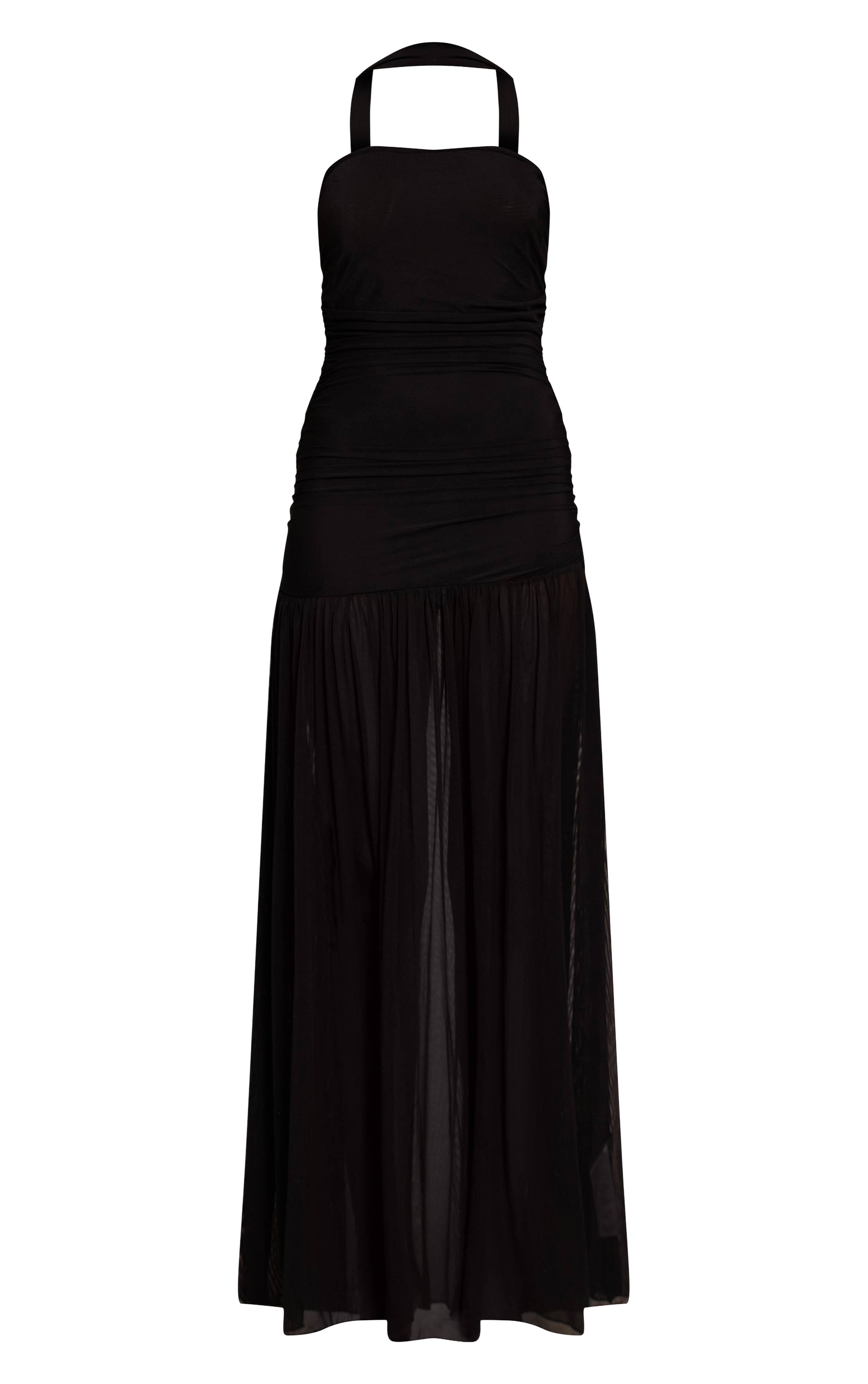 Noir Robe Maxi Taille Basse Avec Détail Écharpe Froncée