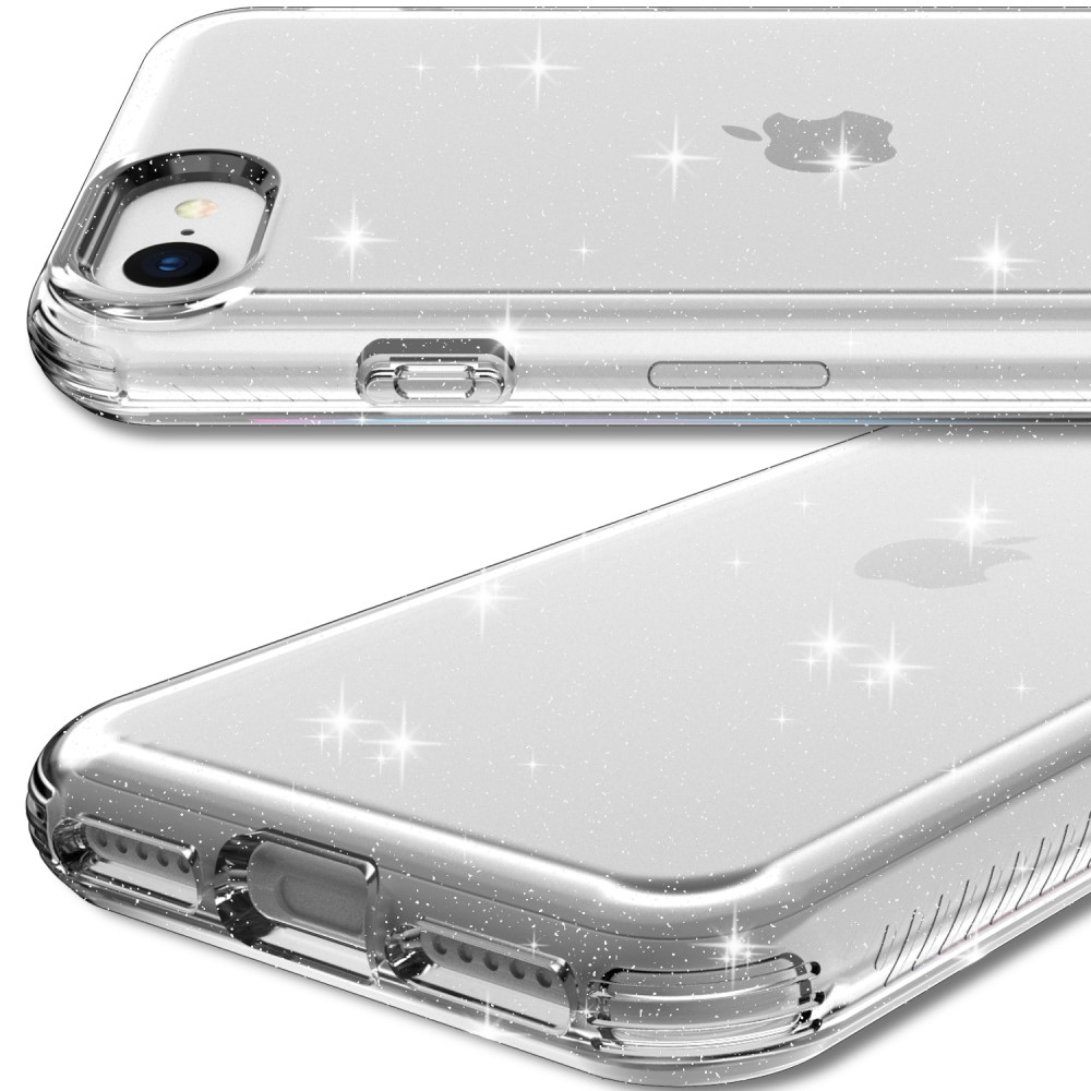 iPhone SE (2022/2020) / 8 / 7 / 6S Gummi Case Schutzhülle im Glitzer Design - Silber / Transparent