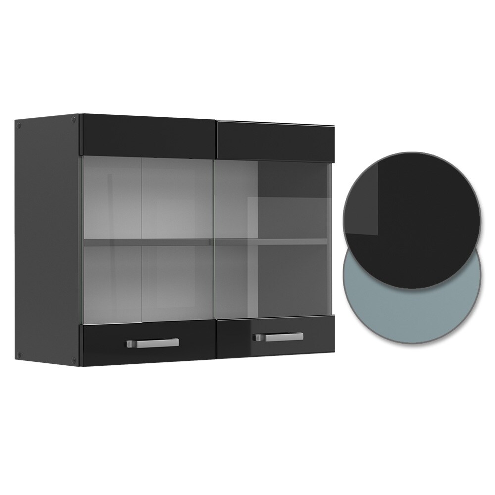 Vicco Glashängeschrank Küchenschrank R-Line Solid Anthrazit Schwarz 80 cm modern