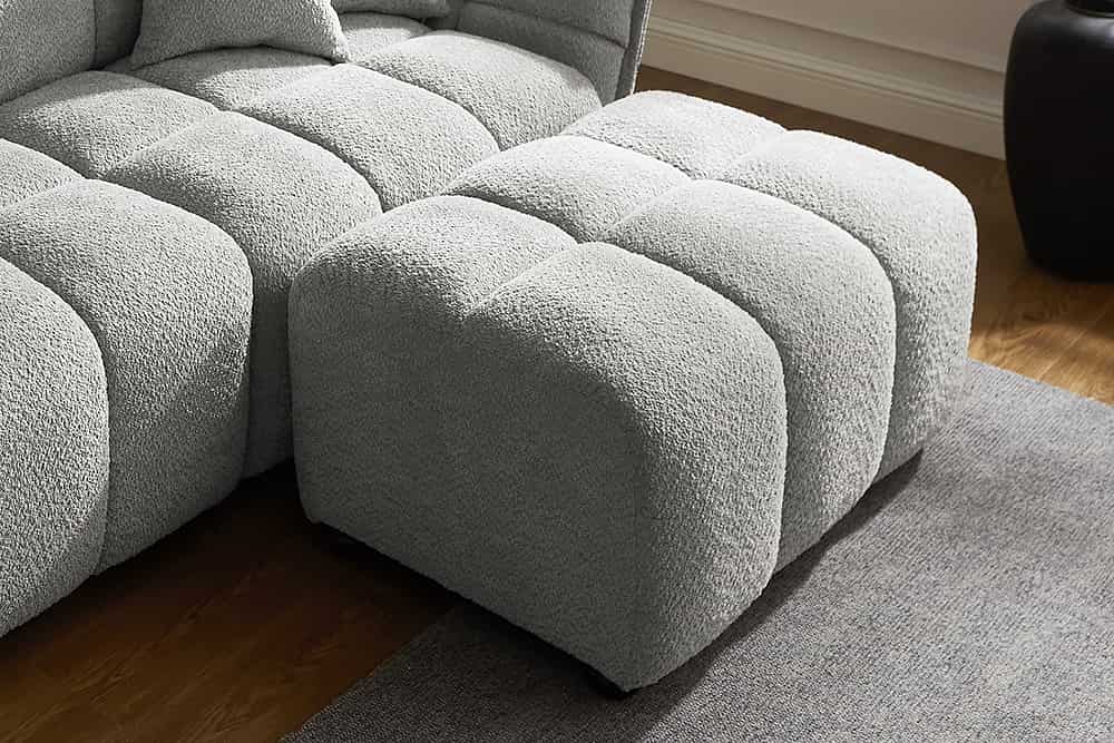Moderner Hocker CLOUD 100cm grau Bouclé Federkern Fußhocker Sitzhocker