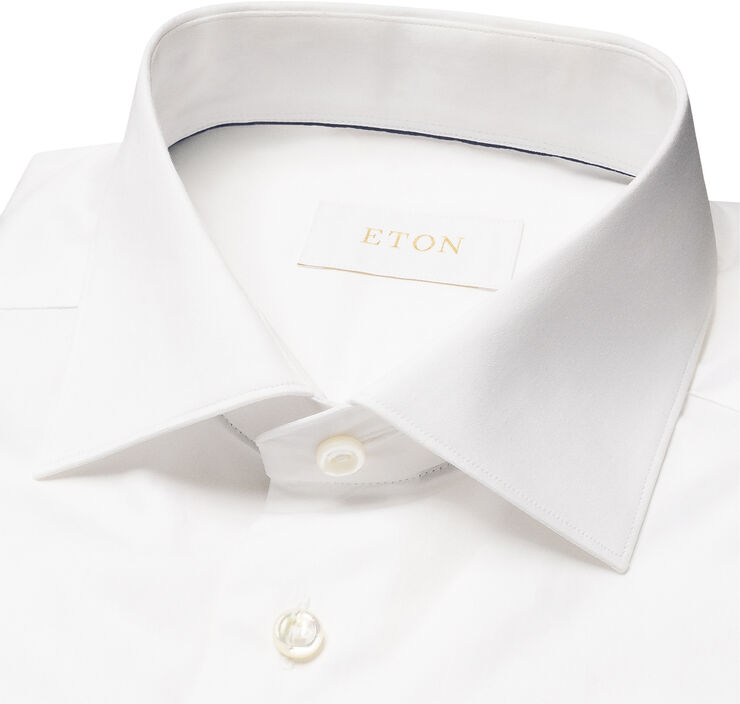 ETON Slim Fit White Solid Elevated Twill Shirt Hvid