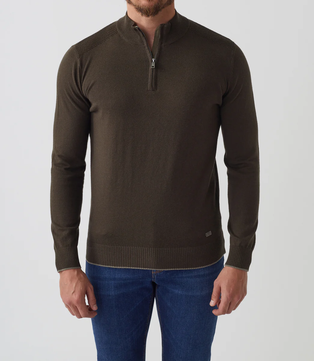 Pull col zippé coton-cachemire kaki 