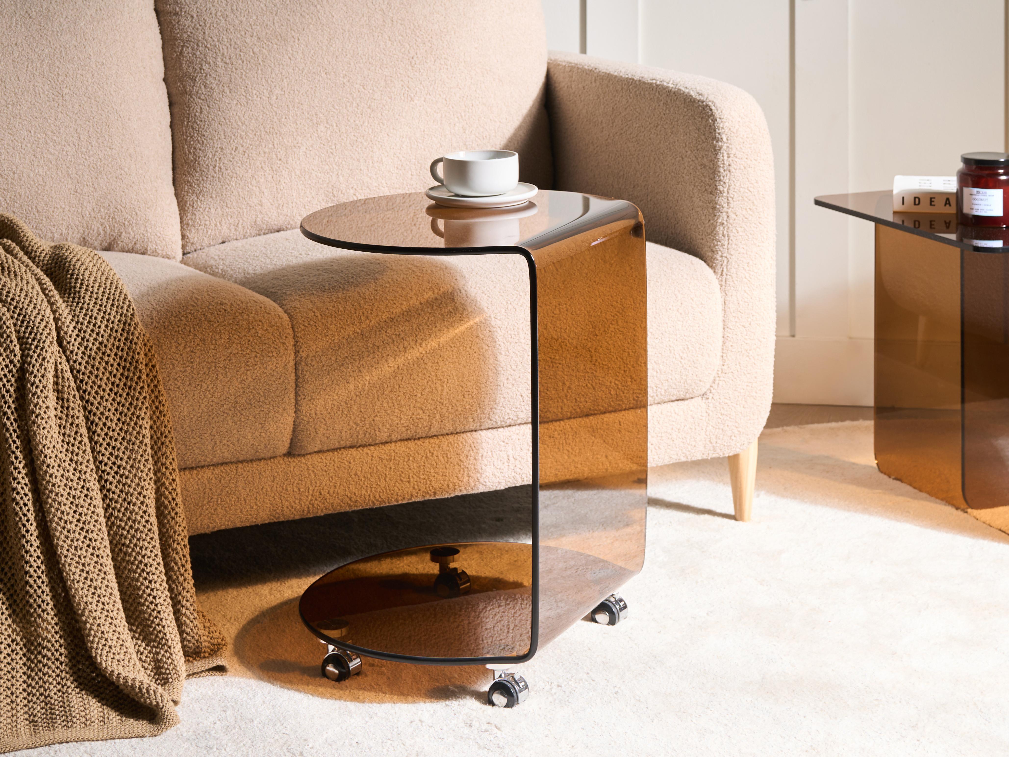 Bijzettafel MINTO Veiligheidsglas Bruin met wielen