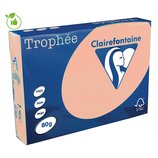 Papier couleur Trophée Clairefontaine saumon A4 80g, 5 ramettes de 500 feuilles