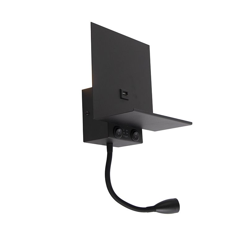 Moderne wandlamp zwart met USB en flexarm - Flero