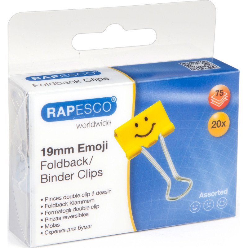 Pince double clip Emojis 19 mm Rapesco - Boîte de 20
