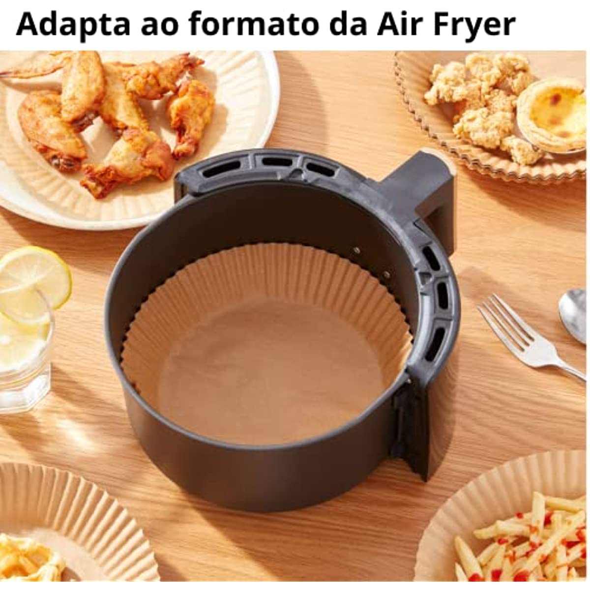 Kit com 100 unidades de papel descart&aacute;vel antiaderente para Air Fryer