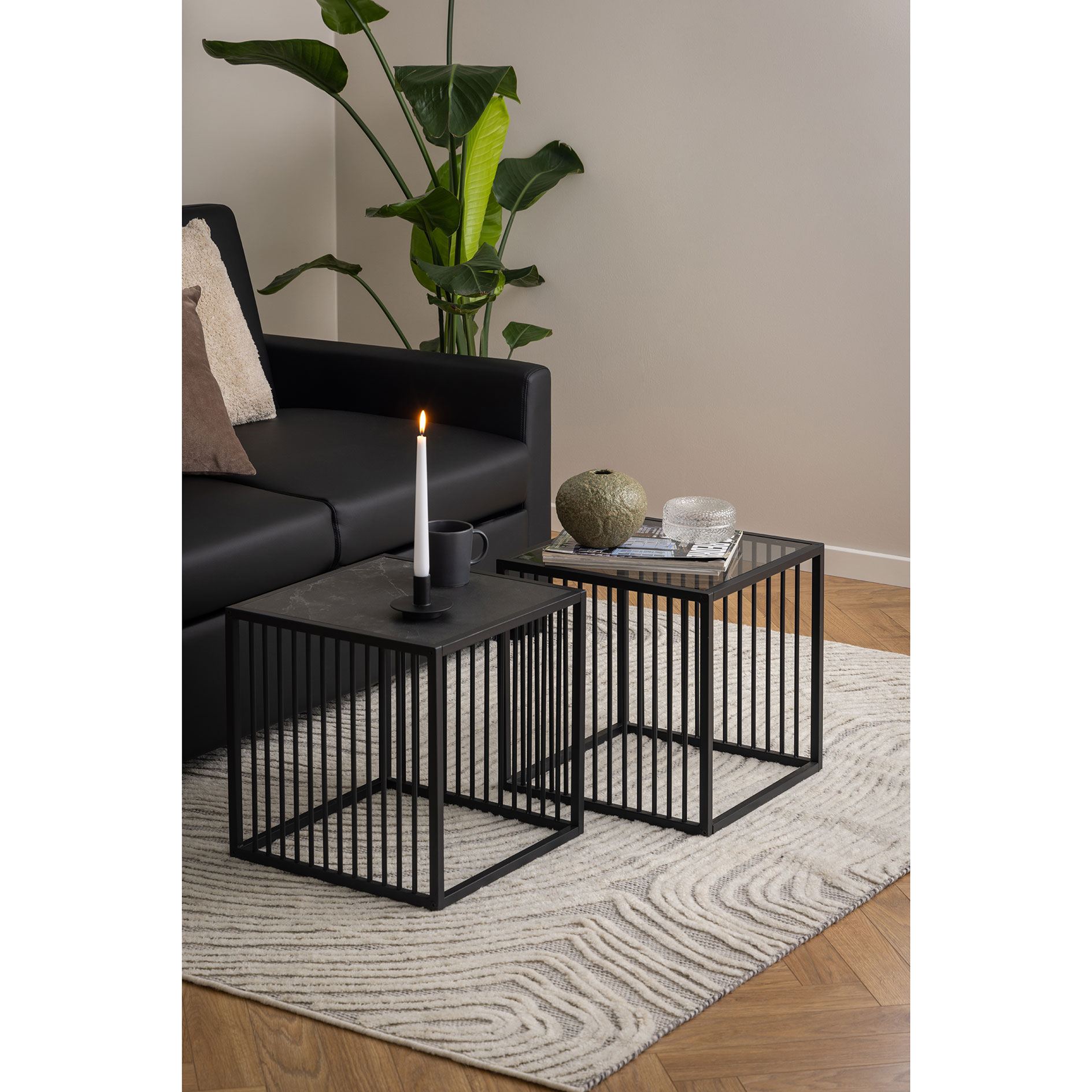 Beistelltisch STRINGTON - Marmoroptik-schwarz - 40 cm