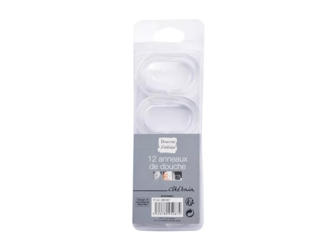 Lot de 12 Anneaux de Rideau de Douche Translucides 
